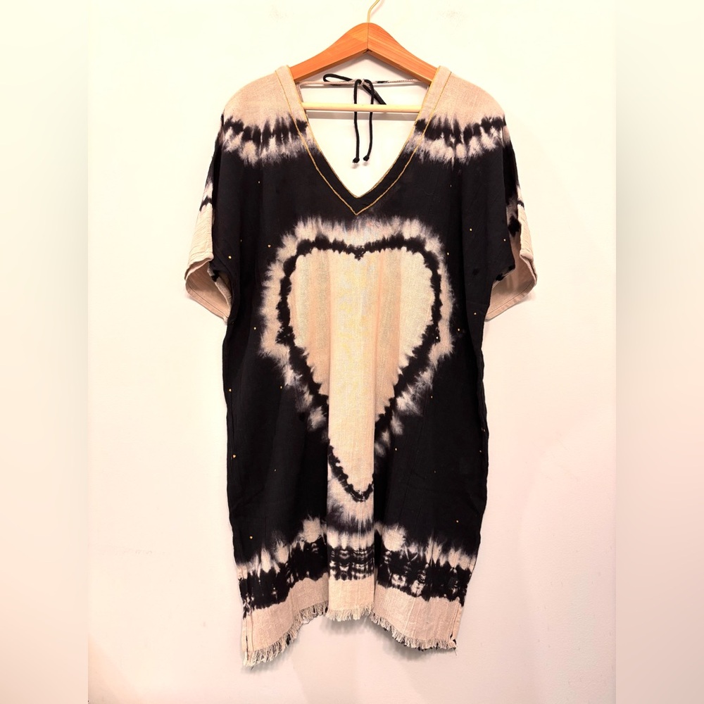 Natural Life Sayulita Kaftan Dress Bohemian Tie Dye Heart Beach Cotton One Size - Picture 4 of 13